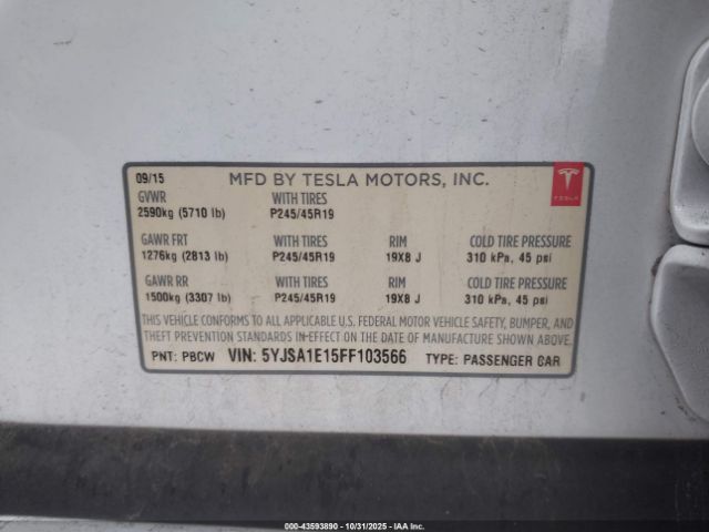 2015 TESLA MODEL S 5YJSA1E15FF103566 Photo 8