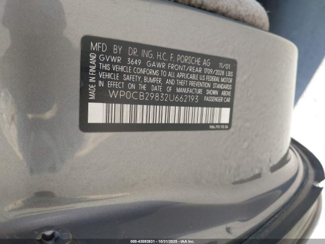 2002 PORSCHE BOXSTER WP0CB29832U662193 Photo 8