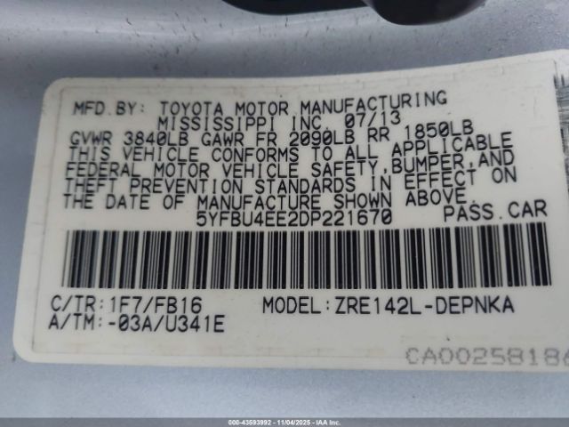 2013 TOYOTA COROLLA 5YFBU4EE2DP221670 Photo 8