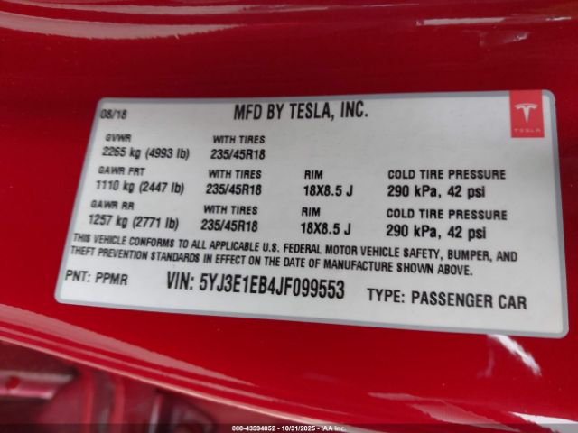 2018 TESLA MODEL 3 5YJ3E1EB4JF099553 Photo 8