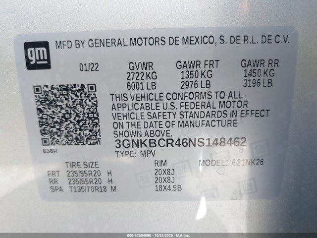 Aukcja sprzedaży 2022 Chevrolet Blazer Fwd 2lt, vin: 3GNKBCR46NS148462, numer aukcji: 43594096