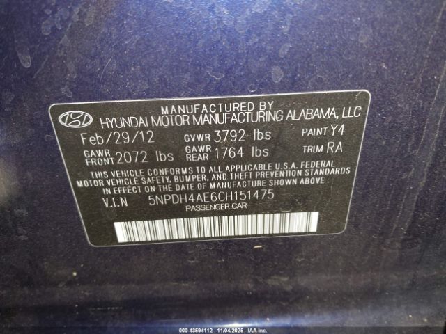 2012 HYUNDAI ELANTRA 5NPDH4AE6CH151475 Photo 8