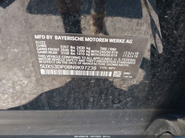 2022 BMW X3 5UX53DP08N9K97238 Photo 8