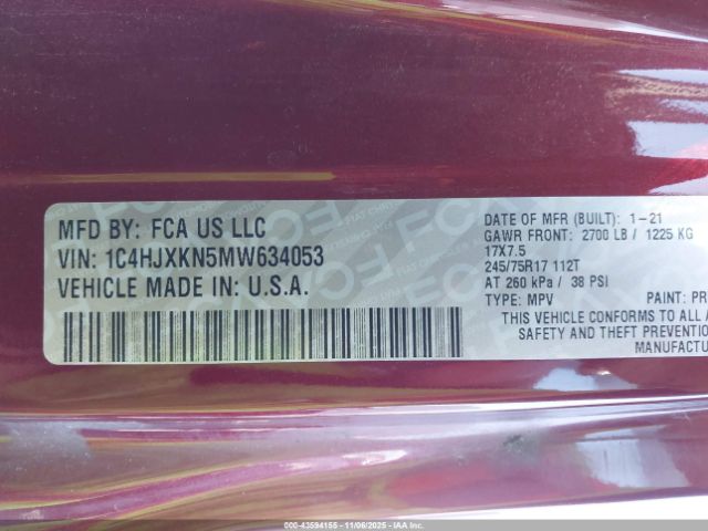 2021 JEEP WRANGLER UNLIMITED 1C4HJXKN5MW634053 Photo 8