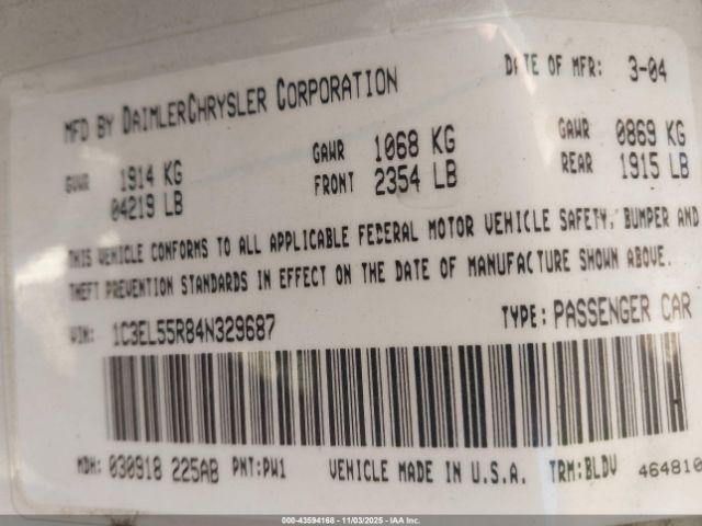 2004 CHRYSLER SEBRING 1C3EL55R84N329687 Photo 8