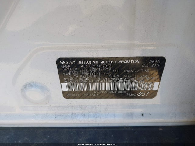 2019 MITSUBISHI OUTLANDER SPORT JA4AR3AU6KU019090 Photo 8