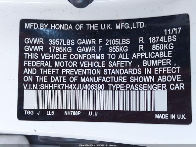 2018 HONDA CIVIC SHHFK7H4XJU406390 Photo 8