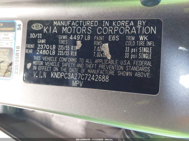 2012 KIA SPORTAGE KNDPC3A27C7242688 Photo 8