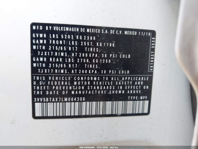 2020 VOLKSWAGEN TIGUAN 3VV3B7AX7LM064308 Photo 8