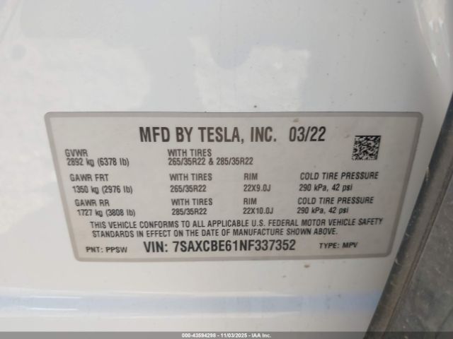 2022 TESLA MODEL X 7SAXCBE61NF337352 Photo 8