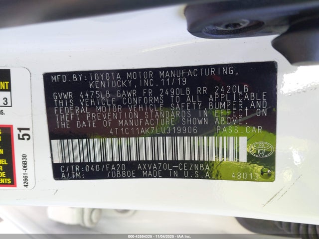 Toyota a25a-fks 2020 4T1C11AK7LU319906 Image 9