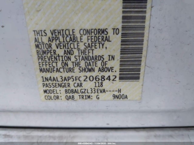 Nissan Altima 2.5 S 2015 1N4AL3AP5FC206842 Image 9