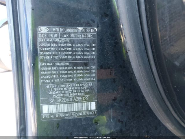 2011 LAND ROVER RANGE ROVER SPORT SALSK2D40BA265129 Photo 8