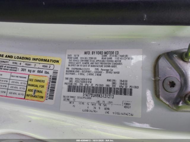 2019 FORD MUSTANG 1FATP8UH8K5131213 Photo 8