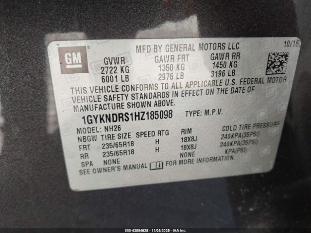 2017 CADILLAC XT5 1GYKNDRS1HZ185098 Photo 8