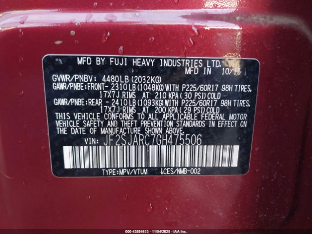 2016 SUBARU FORESTER JF2SJARC7GH475506 Photo 8