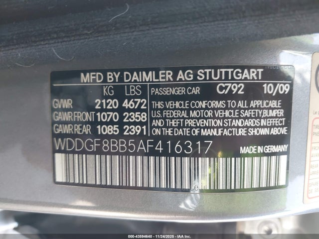 43594640 :رقم المزاد ، WDDGF8BB5AF416317 vin ، 2010 Mercedes-benz C 300 Luxury 4matic/sport 4matic مزاد بيع