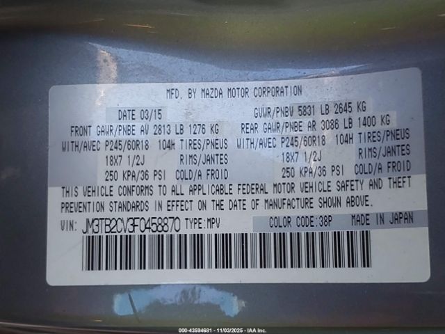 2015 MAZDA CX-9 JM3TB2CV3F0458870 Photo 8