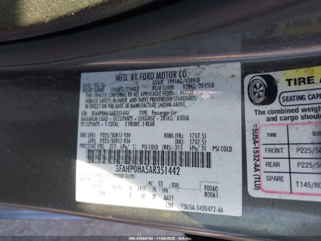 2010 FORD FUSION 3FAHP0HA5AR351442 Photo 8