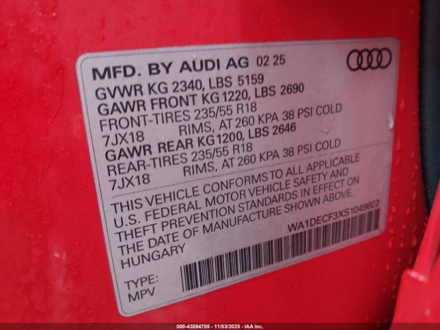 2025 AUDI Q3 WA1DECF3XS1049607 Photo 8