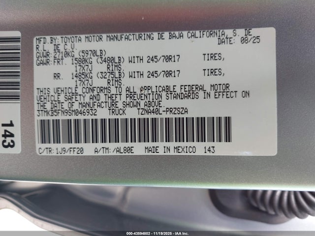 Toyota Tacoma Sr5 2025 3TMKB5FN9SM046932 Image 9