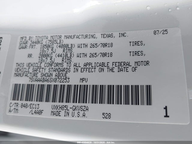 Toyota Sequoia Sr5 2025 7SVAAABA6SX072253 Image 9
