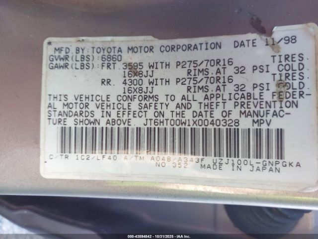 1999 LEXUS LX 470 JT6HT00W1X0040328 Photo 8