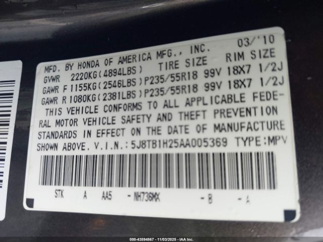 2010 ACURA RDX 5J8TB1H25AA005369 Photo 8