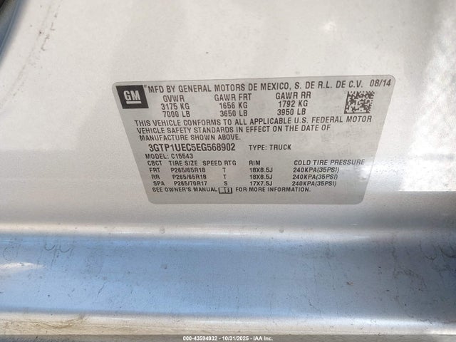 Продаж на аукціоні авто 2014 Gmc Sierra 1500 Sle, vin: 3GTP1UEC5EG568902, номер лоту: 43594932