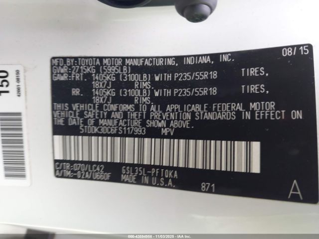 2015 TOYOTA SIENNA 5TDDK3DC6FS117993 Photo 8