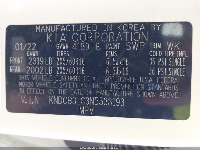 Продажа на аукционе авто 2022 Kia Niro Lxs, vin: KNDCB3LC3N5533193, номер лота: 43594959