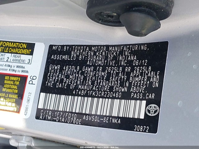 2012 TOYOTA CAMRY 4T4BF1FK3CR230460 Photo 8