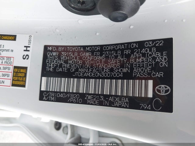 Toyota Corolla Hybrid Le 2022 JTDEAMDE0N3007004 Image 9