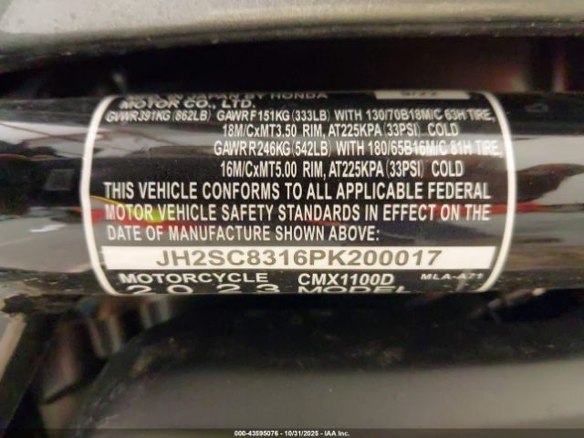 2023 HONDA CMX1100 JH2SC8316PK200017 Photo 9