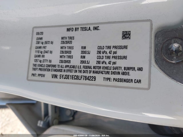 2020 TESLA MODEL 3 5YJ3E1EC8LF784229 Photo 8