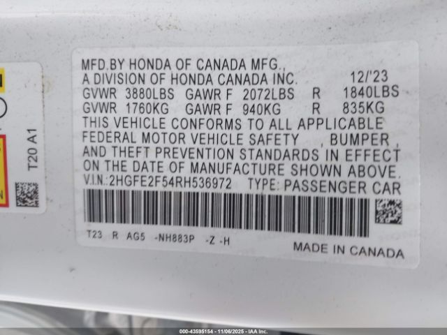 2024 HONDA CIVIC 2HGFE2F54RH536972 Photo 8