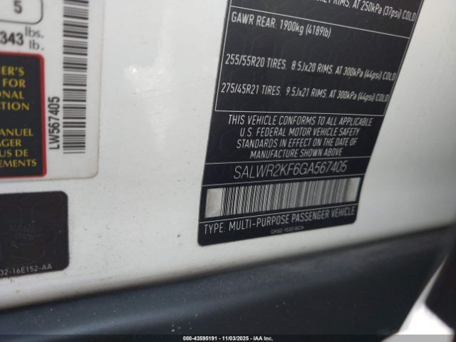 2016 LAND ROVER RANGE ROVER SPORT SALWR2KF6GA567405 Photo 8