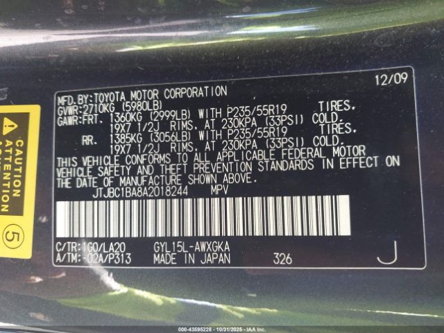 2010 LEXUS RX 450H JTJBC1BA8A2018244 Photo 8