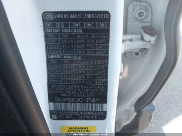 2016 LAND ROVER RANGE ROVER EVOQUE SALVP2BG5GH078821 Photo 8