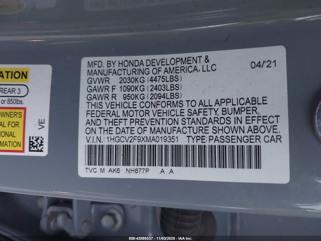 Honda Accord Touring 2021 1HGCV2F9XMA019351 Image 9