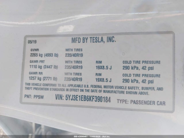 2019 TESLA MODEL 3 5YJ3E1EB6KF390184 Photo 8