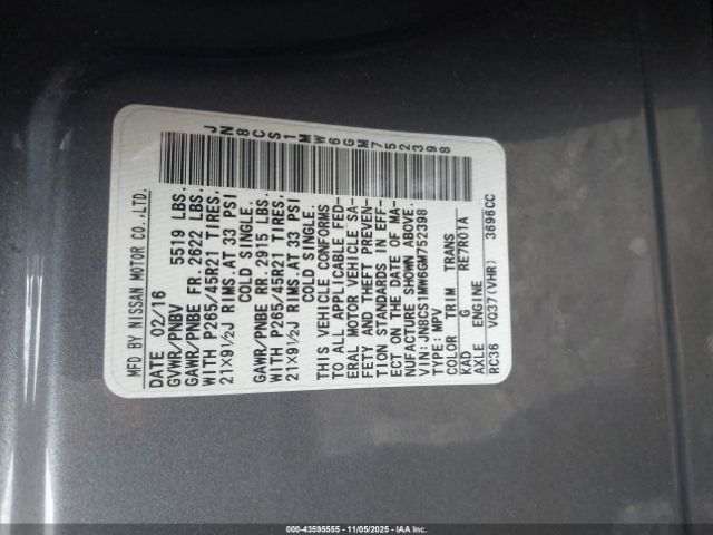 2016 INFINITI QX70 JN8CS1MW6GM752398 Photo 8