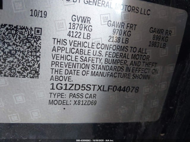 Chevrolet lfv - direct injection, variable valve timing, gen 1 2020 1G1ZD5STXLF044078 Image 9