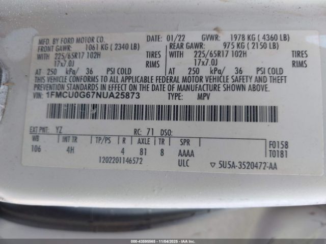 2022 FORD ESCAPE 1FMCU0G67NUA25873 Photo 8