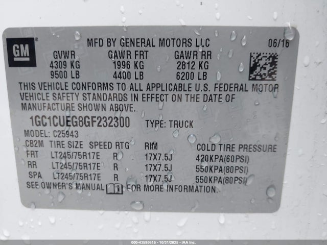 1GC1CUEG8GF232300 Chevrolet Silverado 2500hd Wt