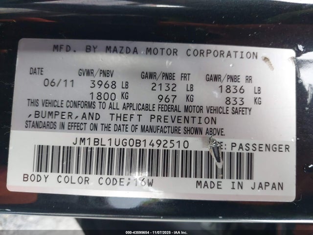 Продаж на аукціоні авто 2011 Mazda Mazda3 I Sport, vin: JM1BL1UG0B1492510, номер лоту: 43595654