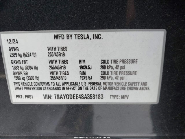 2025 TESLA MODEL Y 7SAYGDEE4SA358183 Photo 8