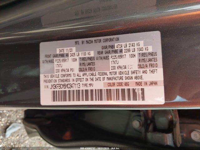 Aukcja sprzedaży 2021 Mazda Cx-5 Touring, vin: JM3KFBCM5M0347113, numer aukcji: 43595737