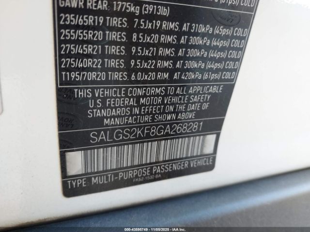 2016 LAND ROVER RANGE ROVER SALGS2KF8GA268281 Photo 8