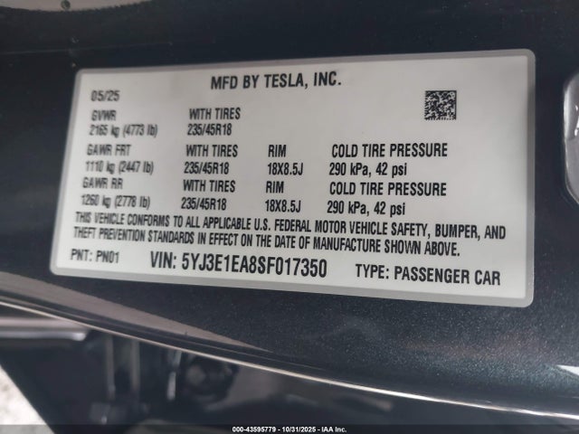 2025 TESLA MODEL 3 5YJ3E1EA8SF017350 Photo 8